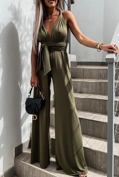 Diana - Loose Halter Neck Solid Bandage Jumpsuits