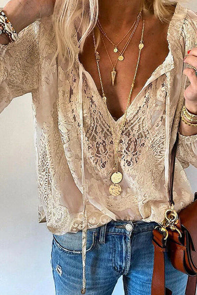 Carolina - Elegant Fashion Solid V Neck Lace Tops