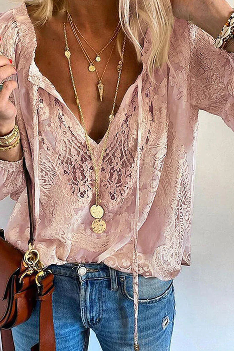 Carolina - Elegant Fashion Solid V Neck Lace Tops