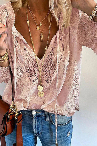 Carolina - Elegant Fashion Solid V Neck Lace Tops