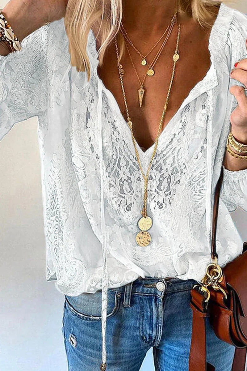 Carolina - Elegant Fashion Solid V Neck Lace Tops