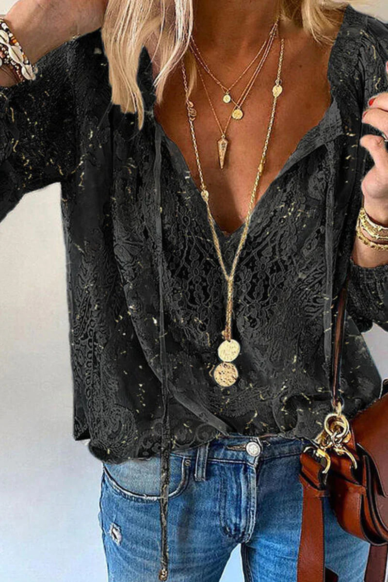 Carolina - Elegant Fashion Solid V Neck Lace Tops