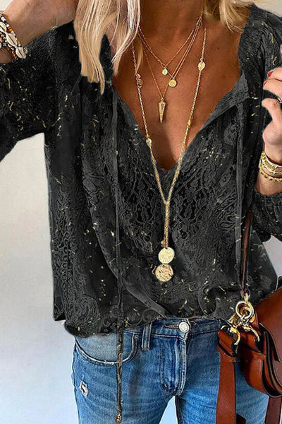 Carolina - Elegant Fashion Solid V Neck Lace Tops
