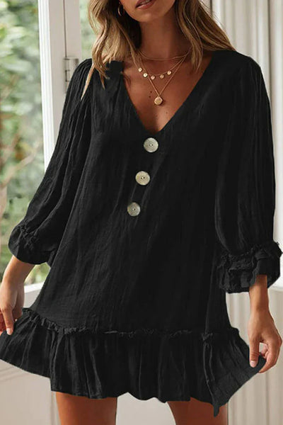 Karol - V-neck dresses with plain patchwork, fashionable simplicity