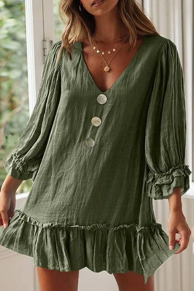 Karol - V-neck dresses with plain patchwork, fashionable simplicity