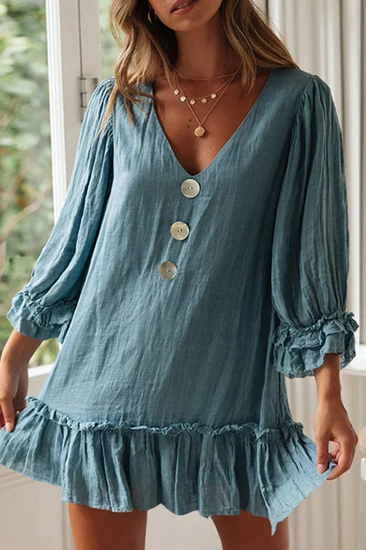 Karol - V-neck dresses with plain patchwork, fashionable simplicity