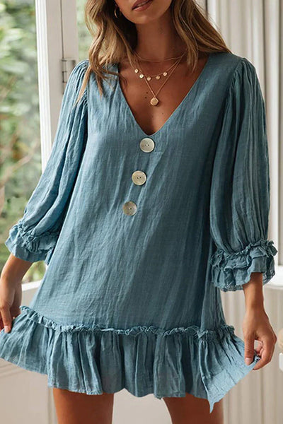 Karol - V-neck dresses with plain patchwork, fashionable simplicity