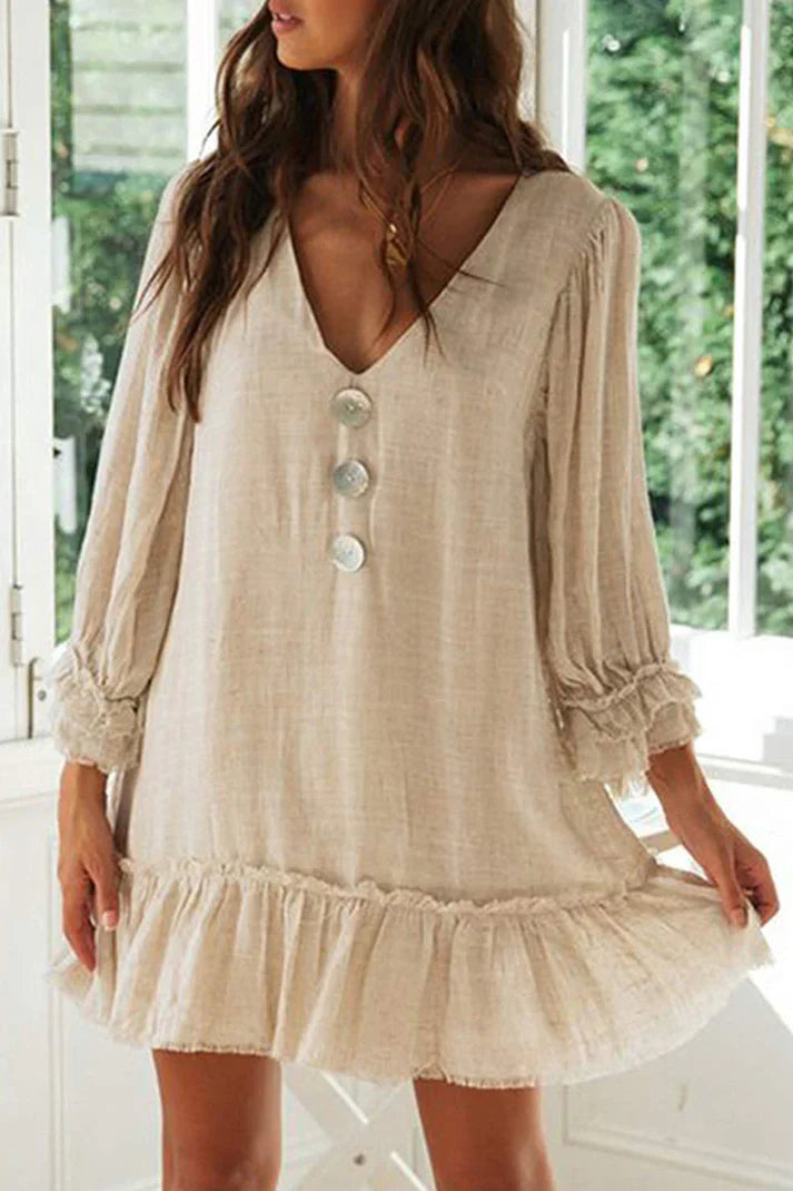 Karol - V-neck dresses with plain patchwork, fashionable simplicity