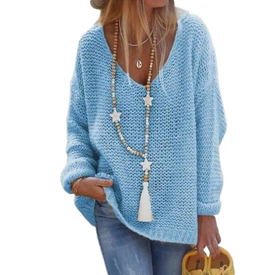 Cozy plus size sweater with deep neck