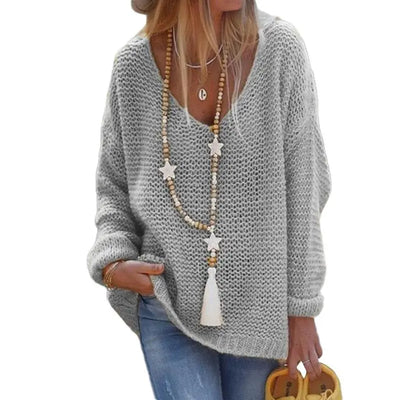 Cozy plus size sweater with deep neck