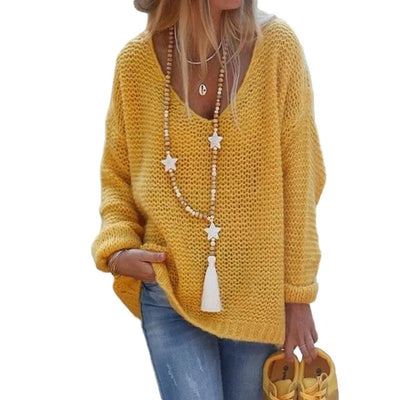 Cozy plus size sweater with deep neck