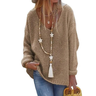Cozy plus size sweater with deep neck