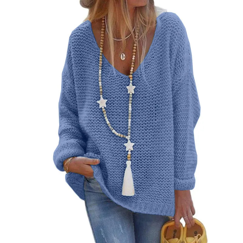 Cozy plus size sweater with deep neck