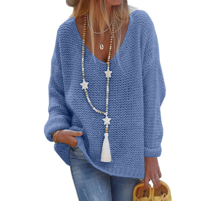 Cozy plus size sweater with deep neck