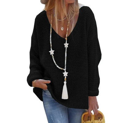 Cozy plus size sweater with deep neck