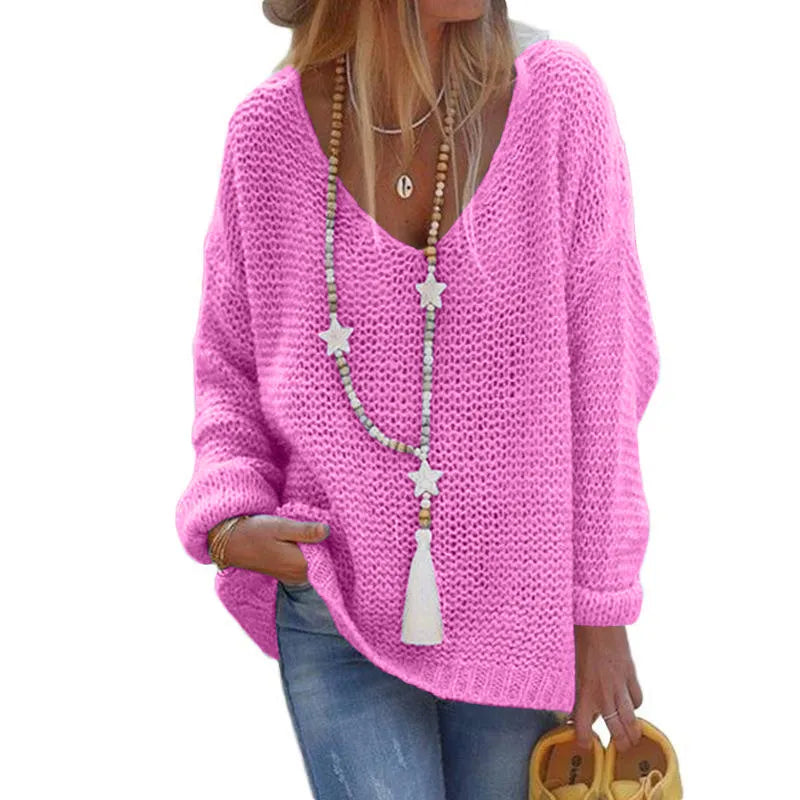 Cozy plus size sweater with deep neck
