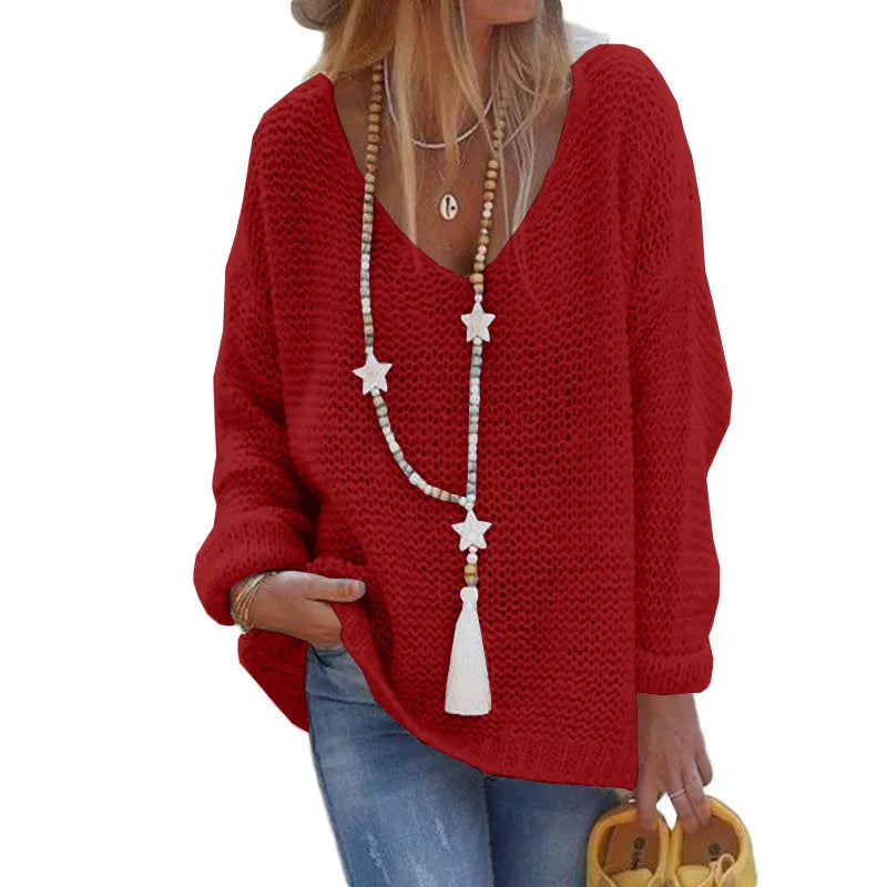 Cozy plus size sweater with deep neck