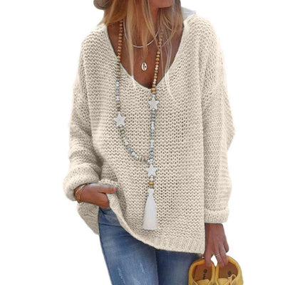 Cozy plus size sweater with deep neck
