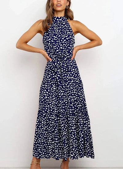 Evelyn - Long printed dress with bow at the waist