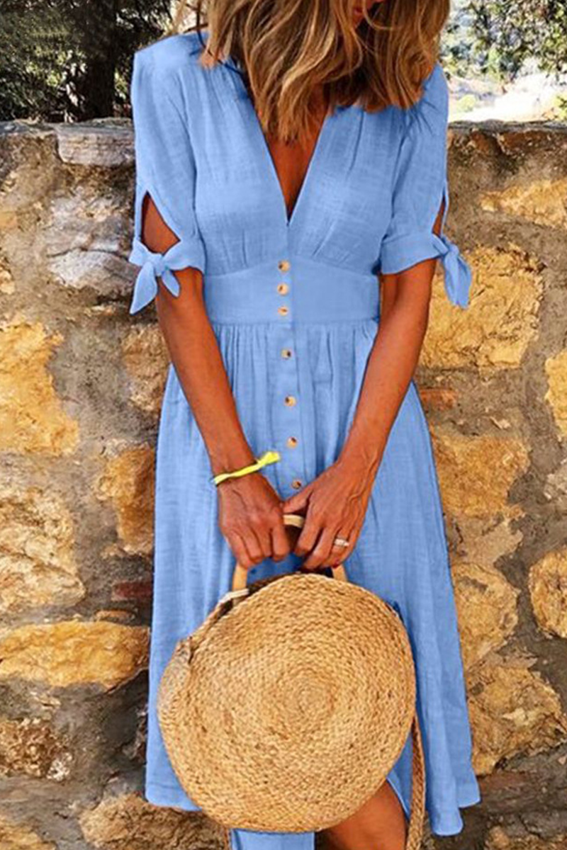 Charlotte Women's Casual Dresses with Elegant Buckle and Knotted V-Neckline