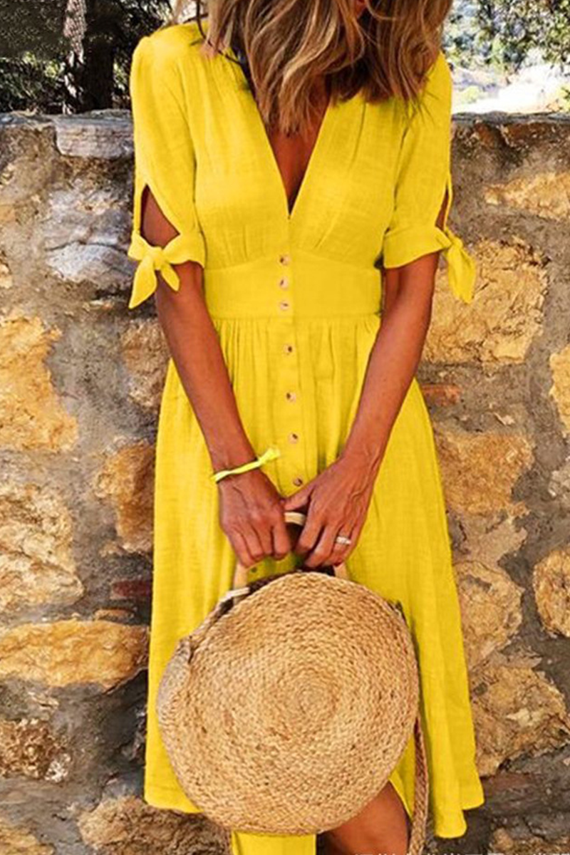 Charlotte Women's Casual Dresses with Elegant Buckle and Knotted V-Neckline