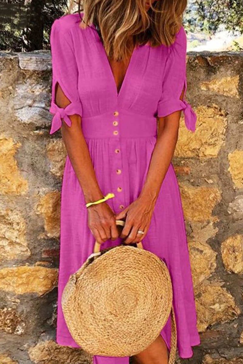 Charlotte Women's Casual Dresses with Elegant Buckle and Knotted V-Neckline
