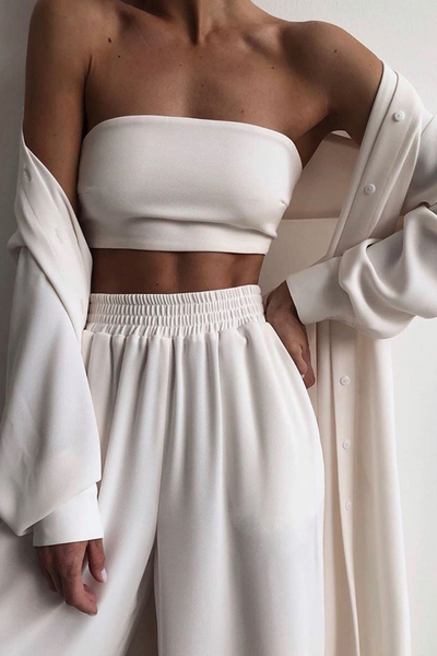 Monica - Casual Three-Piece Strapless Belted Set (4 Colors)