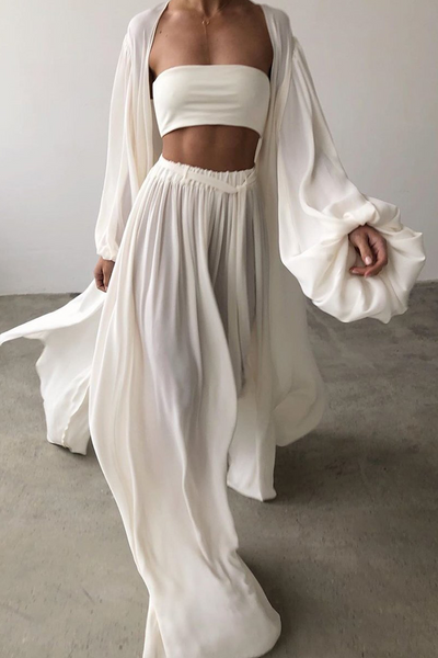 Monica - Casual Three-Piece Strapless Belted Set (4 Colors)
