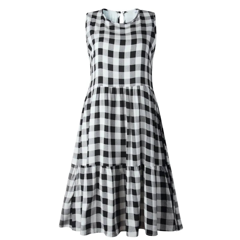 Berta - Fashion Round Neck Loose Women's Dress Plaid Pastel Skirt