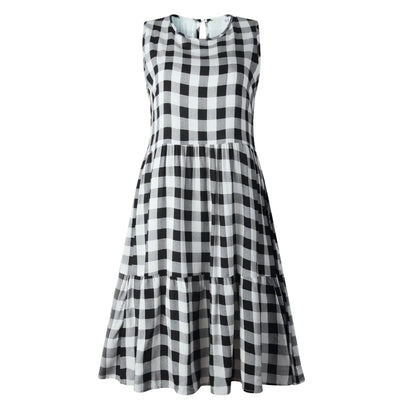 Berta - Fashion Round Neck Loose Women's Dress Plaid Pastel Skirt
