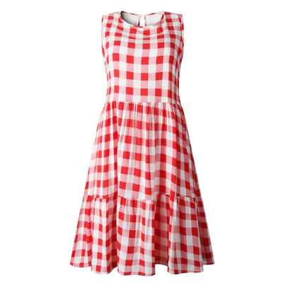 Berta - Fashion Round Neck Loose Women's Dress Plaid Pastel Skirt