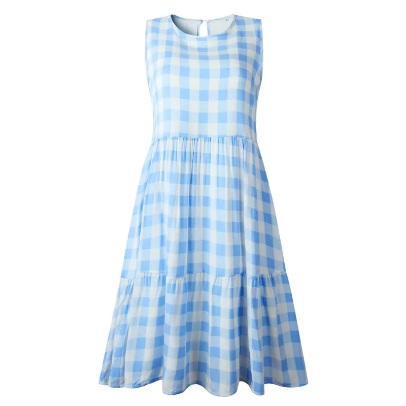 Berta - Fashion Round Neck Loose Women's Dress Plaid Pastel Skirt