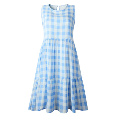 Berta - Fashion Round Neck Loose Women's Dress Plaid Pastel Skirt