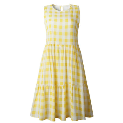 Berta - Fashion Round Neck Loose Women's Dress Plaid Pastel Skirt
