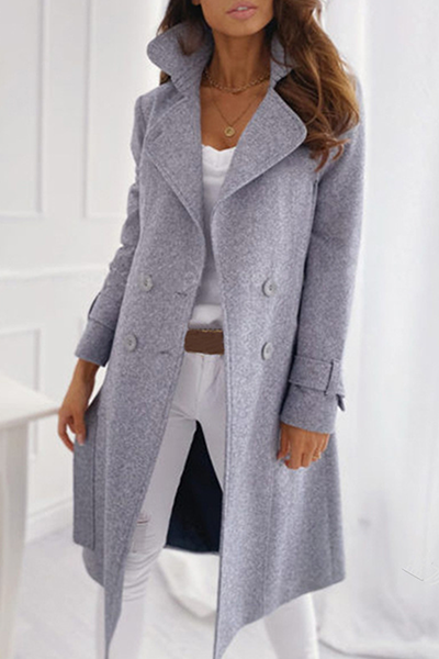 Women's Casual Turn-Down Collar Jacket with Buckle Closure