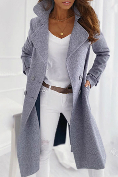 Women's Casual Turn-Down Collar Jacket with Buckle Closure