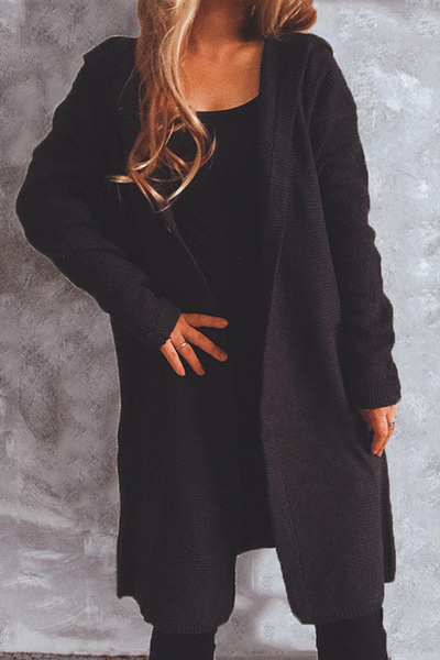 Casual Solid Color Button Down Hooded Cardigan