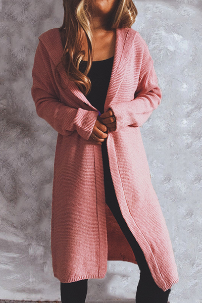 Casual Solid Color Button Down Hooded Cardigan