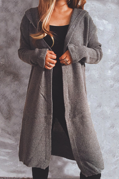 Casual Solid Color Button Down Hooded Cardigan