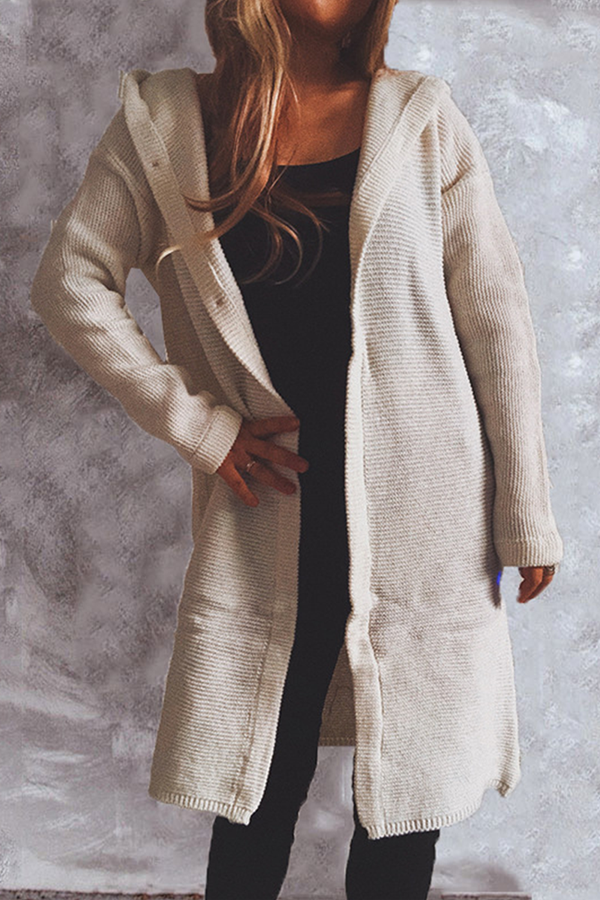 Casual Solid Color Button Down Hooded Cardigan