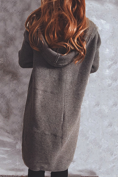 Casual Solid Color Button Down Hooded Cardigan