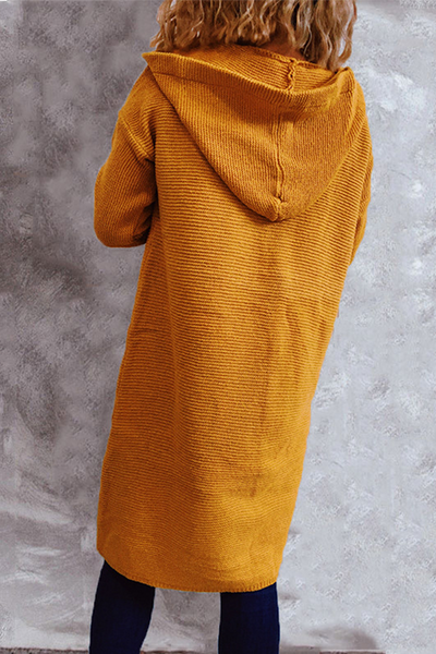 Casual Solid Color Button Down Hooded Cardigan