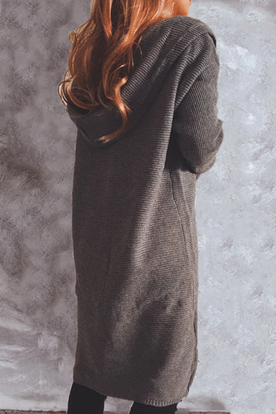 Casual Solid Color Button Down Hooded Cardigan