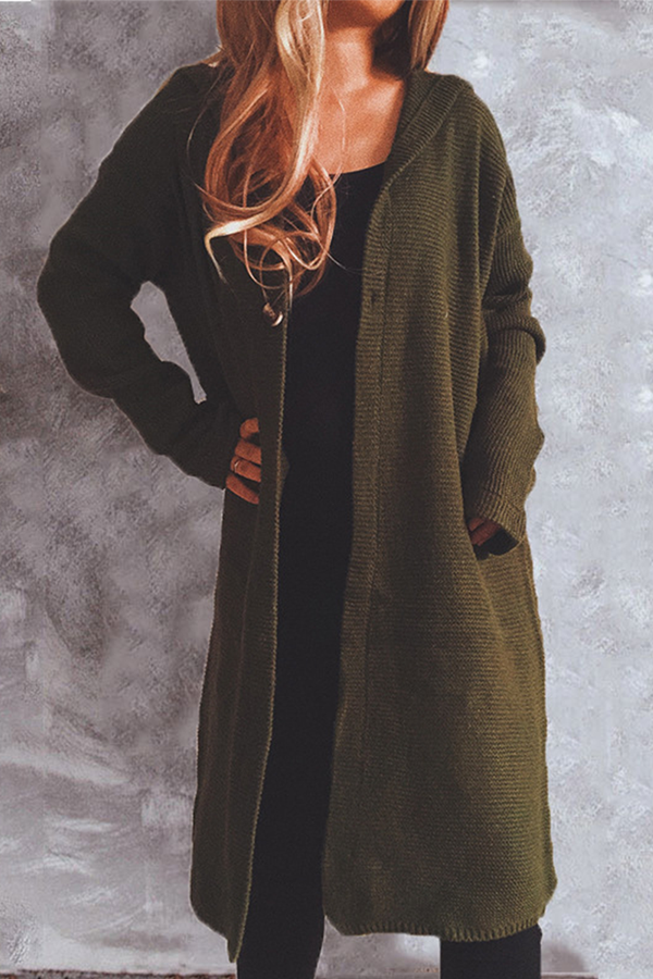 Casual Solid Color Button Down Hooded Cardigan
