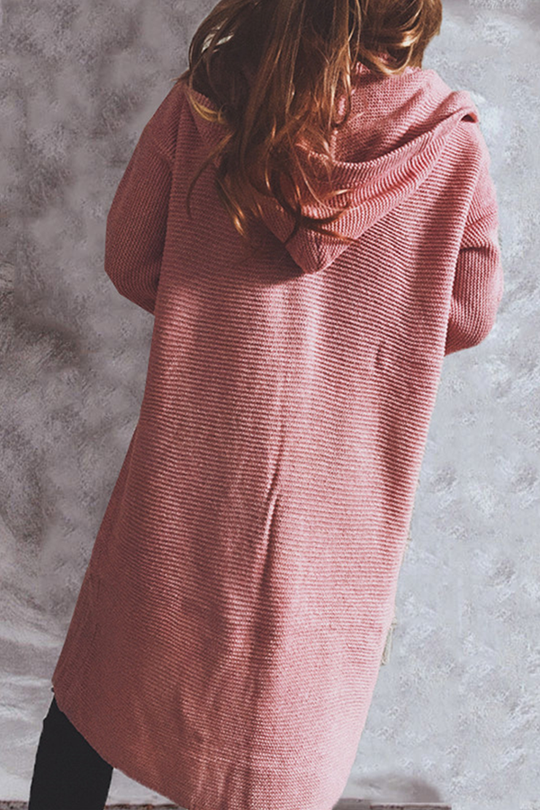Casual Solid Color Button Down Hooded Cardigan