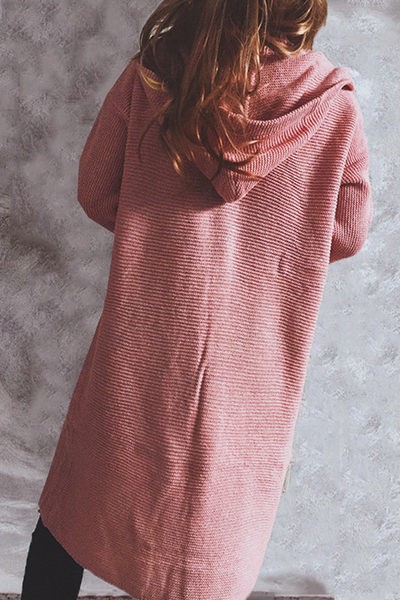 Casual Solid Color Button Down Hooded Cardigan