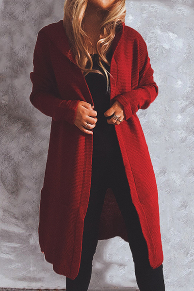 Casual Solid Color Button Down Hooded Cardigan