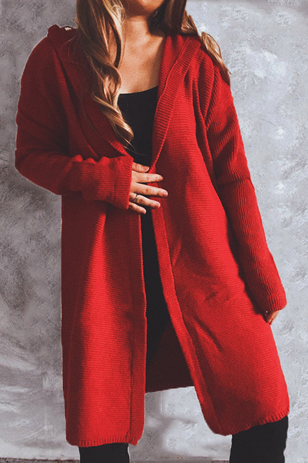 Casual Solid Color Button Down Hooded Cardigan