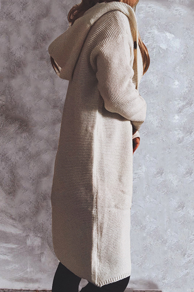 Casual Solid Color Button Down Hooded Cardigan