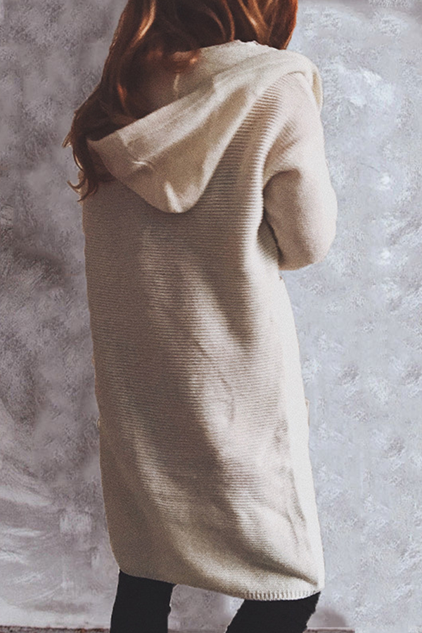 Casual Solid Color Button Down Hooded Cardigan